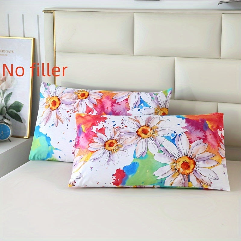 Set of 2 Brushed Polyester Pillowcases with Floral and Geometric Design