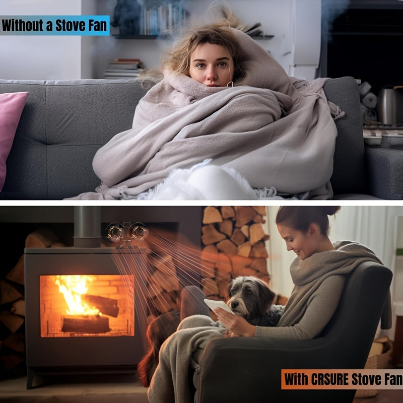 Wood Stove Fan Dual Motors 8 Blades Heat-Powered Fireplace Heater Accessory