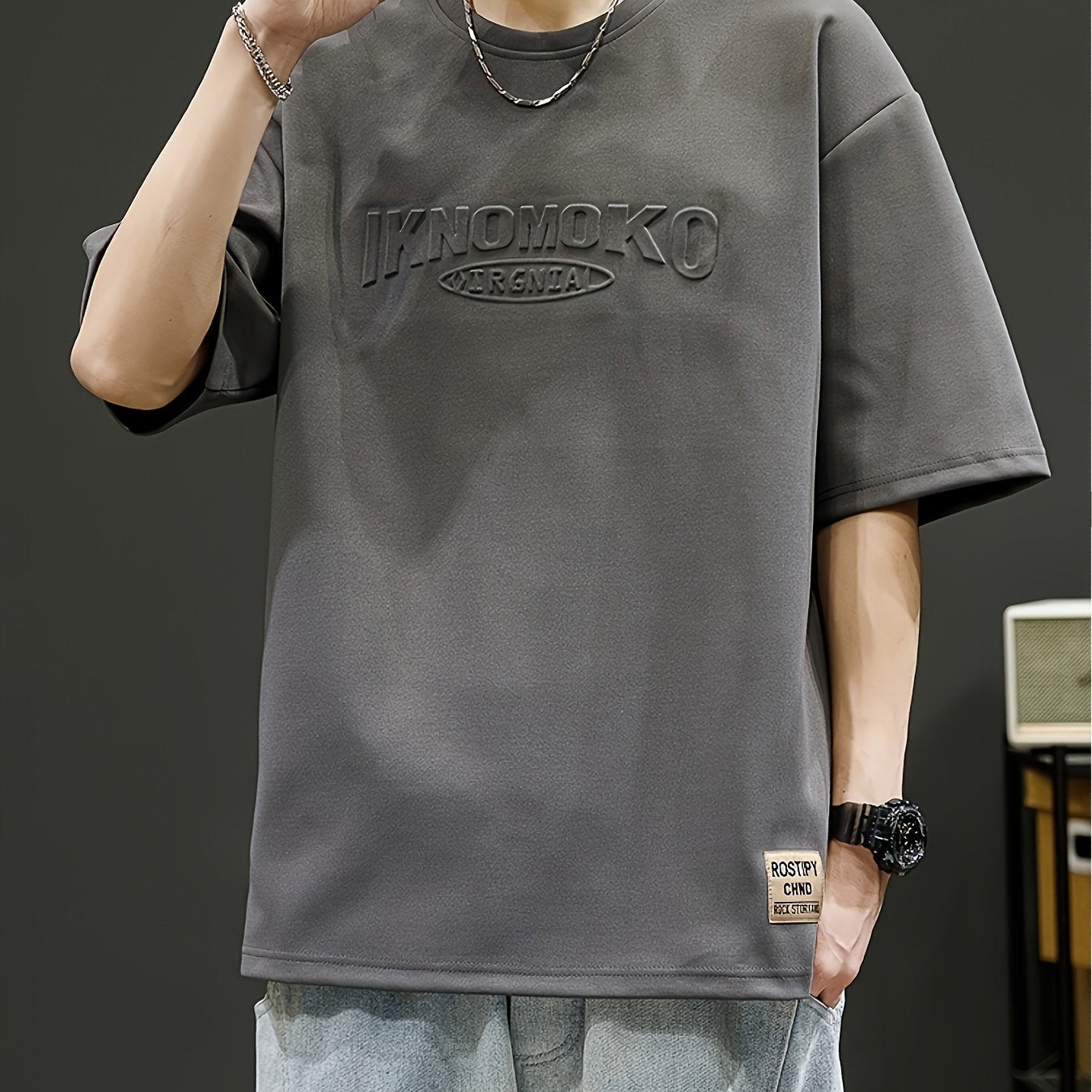 Camiseta de manga corta para hombre, transpirable, de poliéster, con patrón de letras, casual, para verano, ajuste cómodo