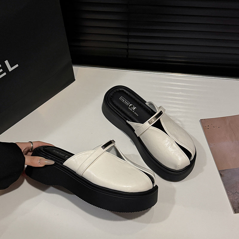 Women Mule Shoes Solid Color Synthetic Cover Platform Heel Summer Casual