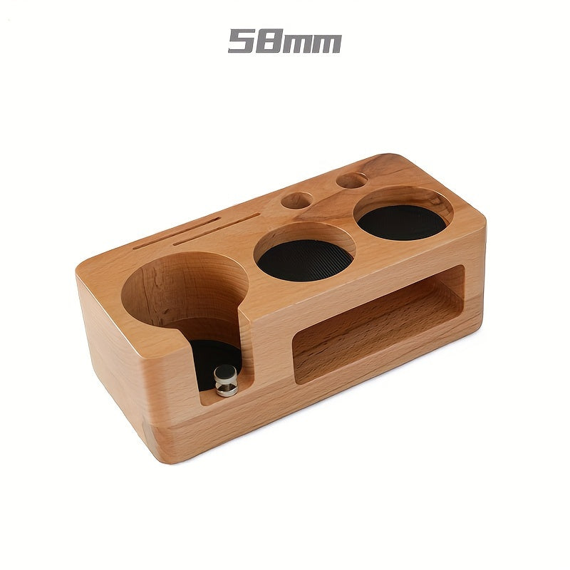 Espresso Tamping Station Set with Tamper Holder and Distribution Tool Walnut Beech