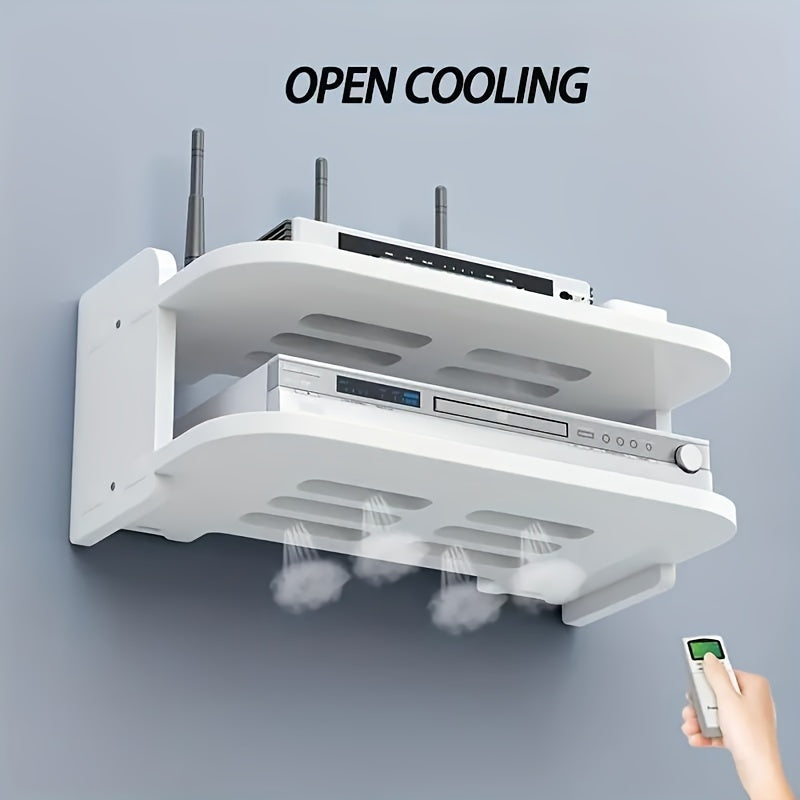 Estante de almacenamiento de pared para enrutadores WiFi, cajas de TV, blanco, instalación sin taladro, 3 compartimentos