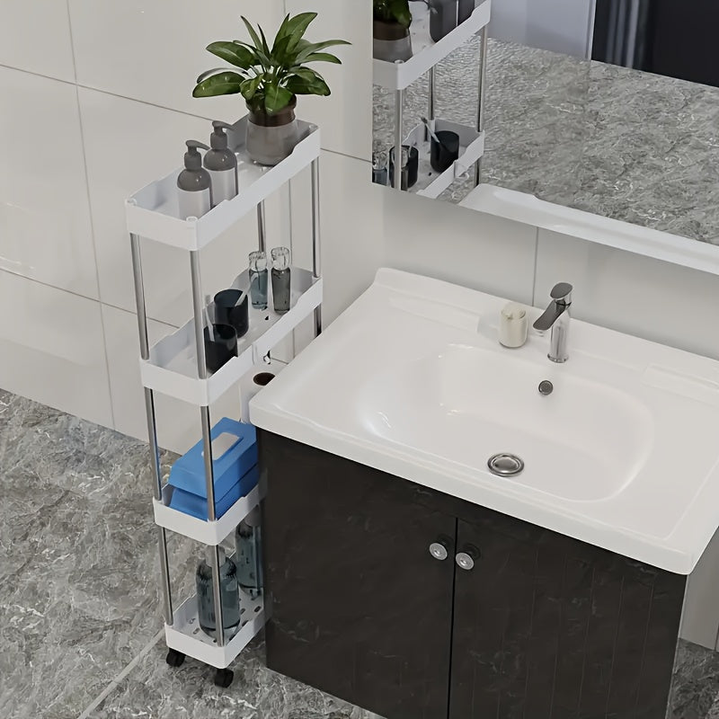 2-Tier Rolling Storage Cart Black Stainless Steel Wooden Accents for Kitchen Bathroom Organization