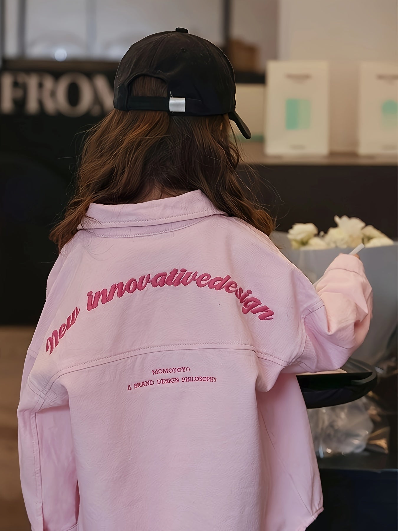 Девочки Розовая вышитая джинсовая рубашка с длинным рукавом, весна-осень, повседневная