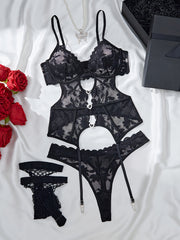 Lingerie Set with Maple Leaf Lace and Socks for Women