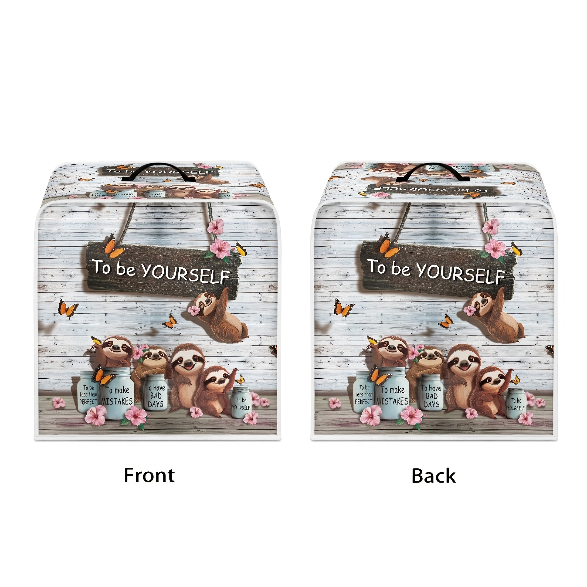 Washable Coffee Machine Cover with Sloth and Butterfly Design Soft Fabric Dust Protector for Small Kitchen Appliances