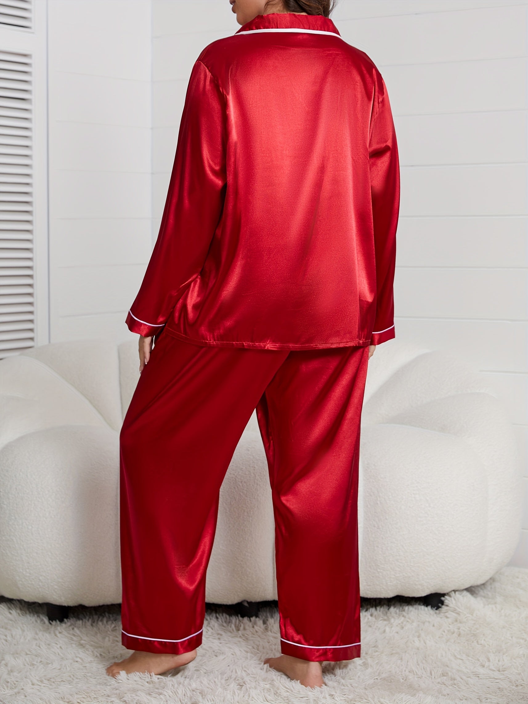 Women's Plus Satin Lounge Set Long Sleeve Pajama Pants Fall Winter