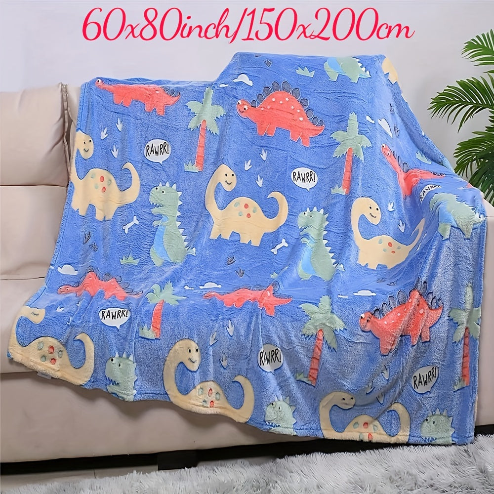 Kids' Glow-in-the-Dark Dinosaur Blanket with Cartoon Dinos and Palm Trees in 3 Sizes