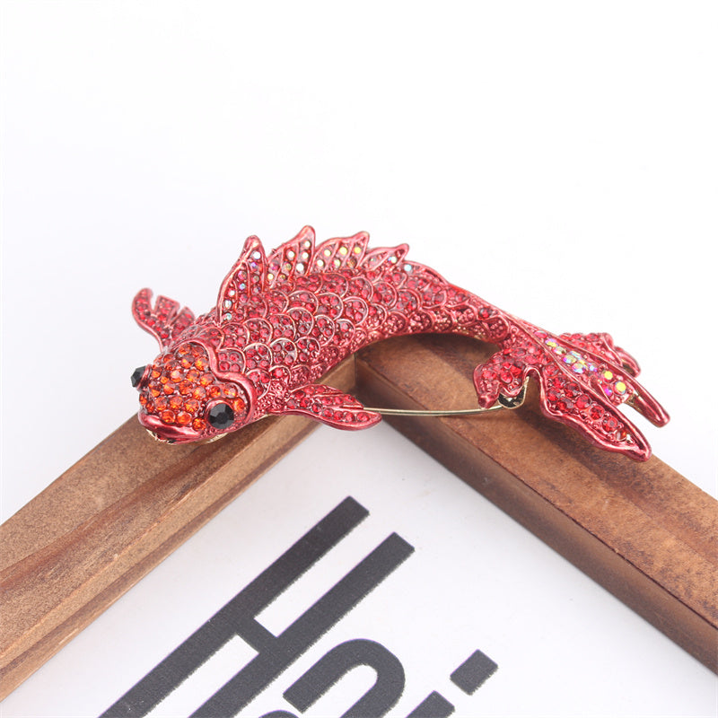 Goldfish Brooch Rhinestones Enamel Koi Fish Lapel Pin for Dresses Sweaters and Suits
