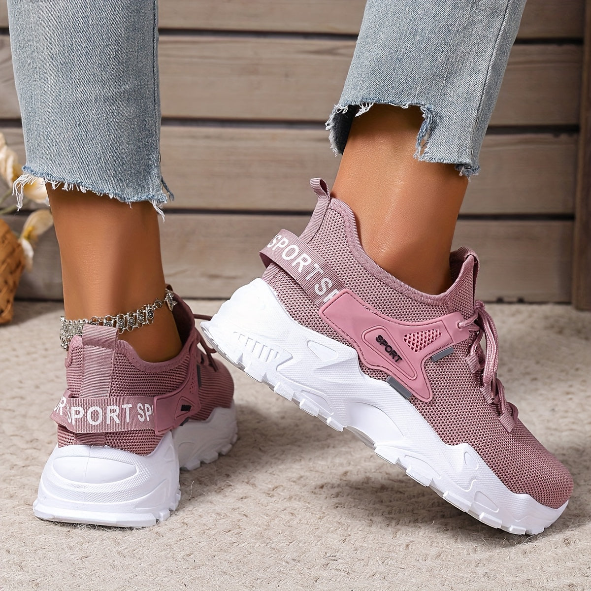 Women's Breathable Knit Sneakers Lightweight Casual Low-Top Running Shoes