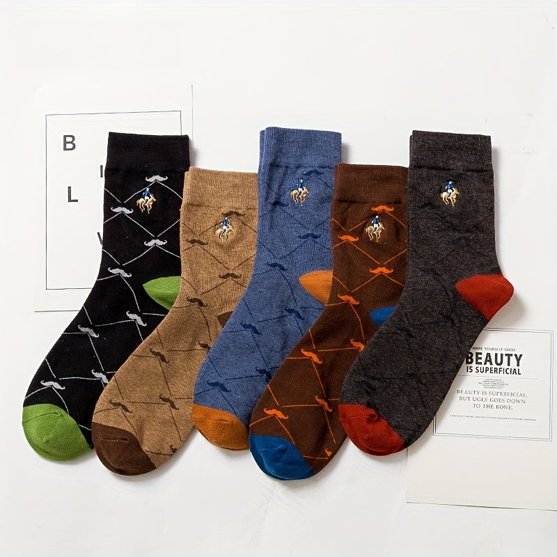 Men's Argyle Pattern Cotton Blend Business Socks Pack of 5 Breathable Comfortable for Work and Outdoor