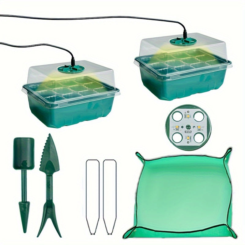 Seedling Starter Kit with Lighting, Cultivation Holes, Tools, Labels and Mats for Plants