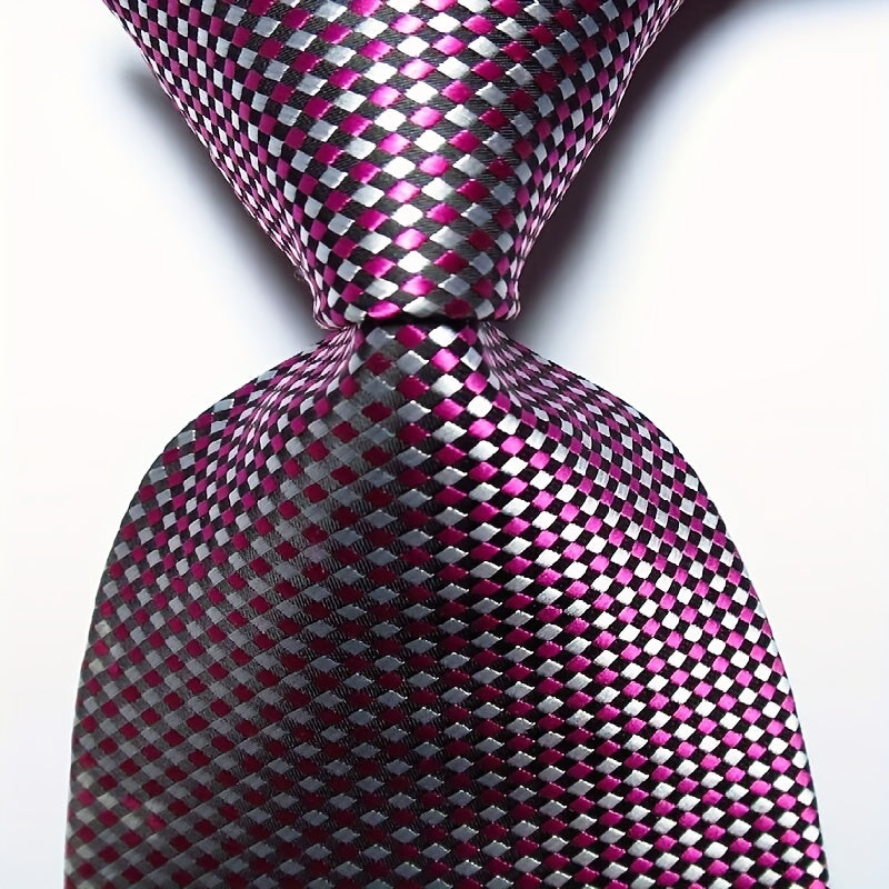 Men's Jacquard Woven Tie Set in Plaid Style Purple Rose Red Green 8.99cm Wide