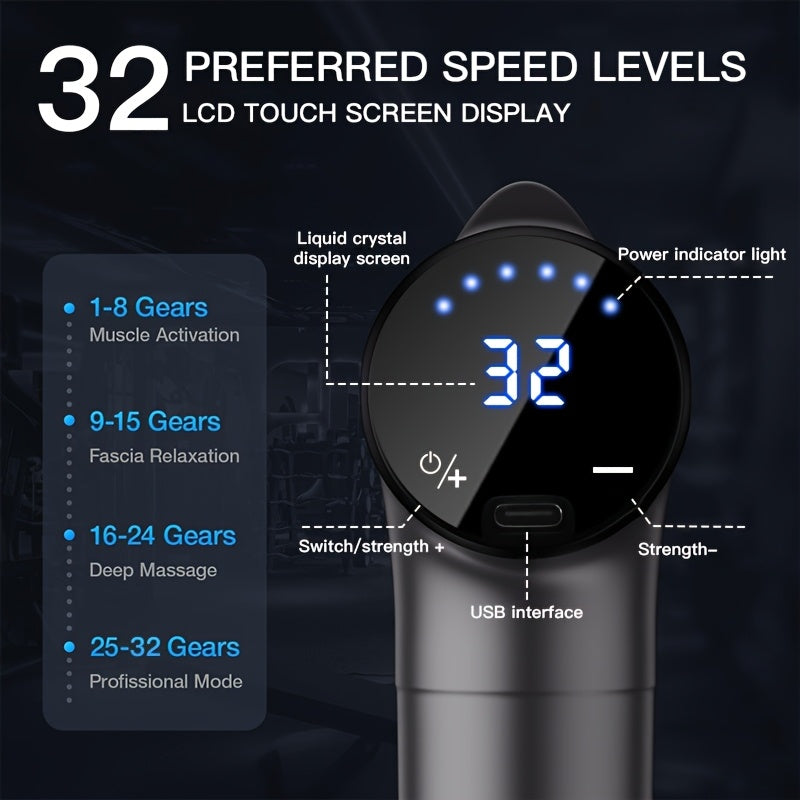 XUMTOM Yuqori Intensiv Chuqur To'qima Mushak Massaj Qurollari 4 Ta O'zgaruvchan Boshli - Portativ, Qayta Zaryadlanadigan Perkussiya Massajeri - Sport, Mashg'ulotlar va Qayta tiklanish uchun Ideal - Qora