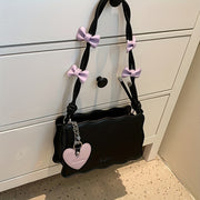 PU Leather Baguette Shoulder Bag with Butterfly Bow Accents Water-Resistant Zipper Closure