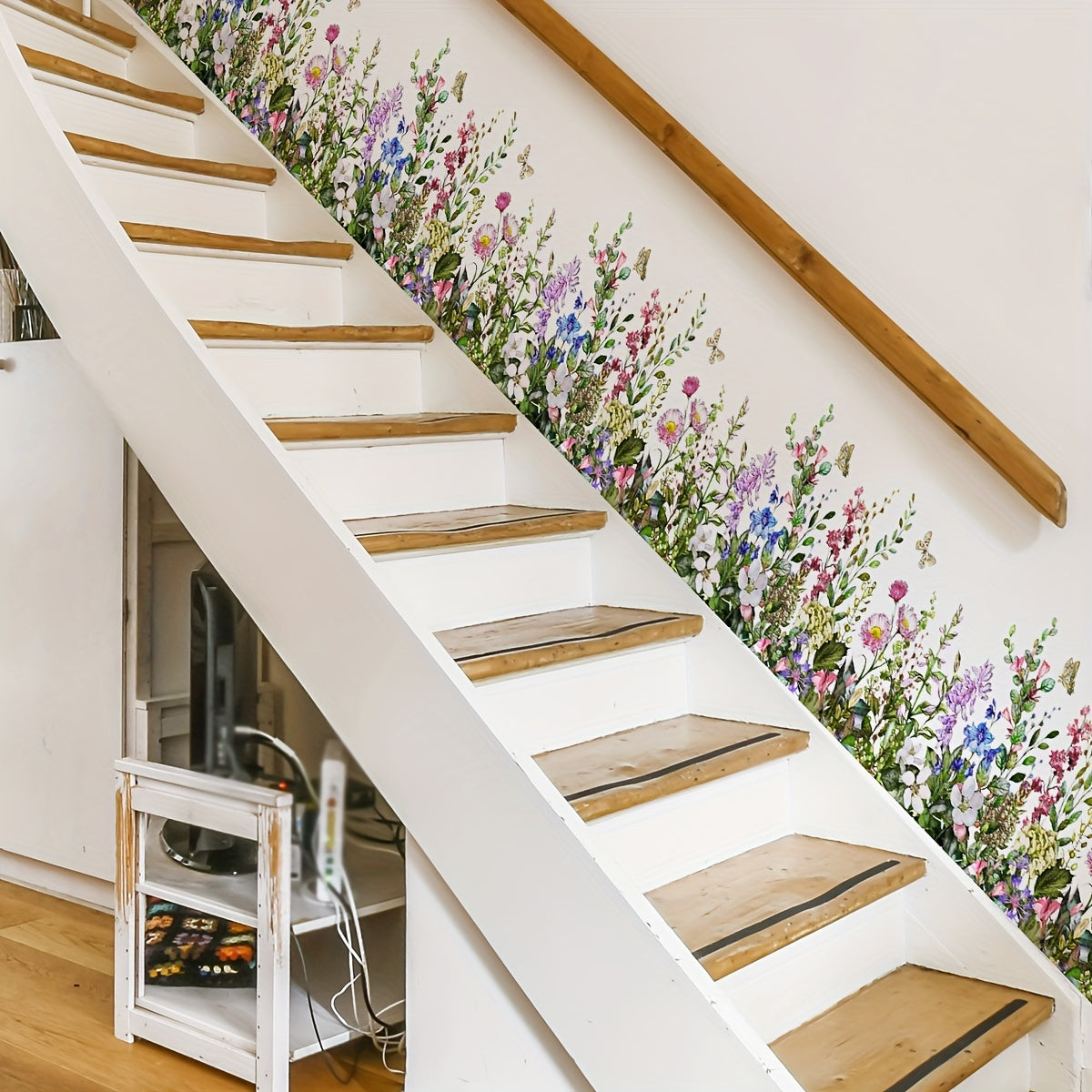 Pair of Plant and Flower Pattern Self-Adhesive Wall Decals for Home Decor Removable Wall Stickers