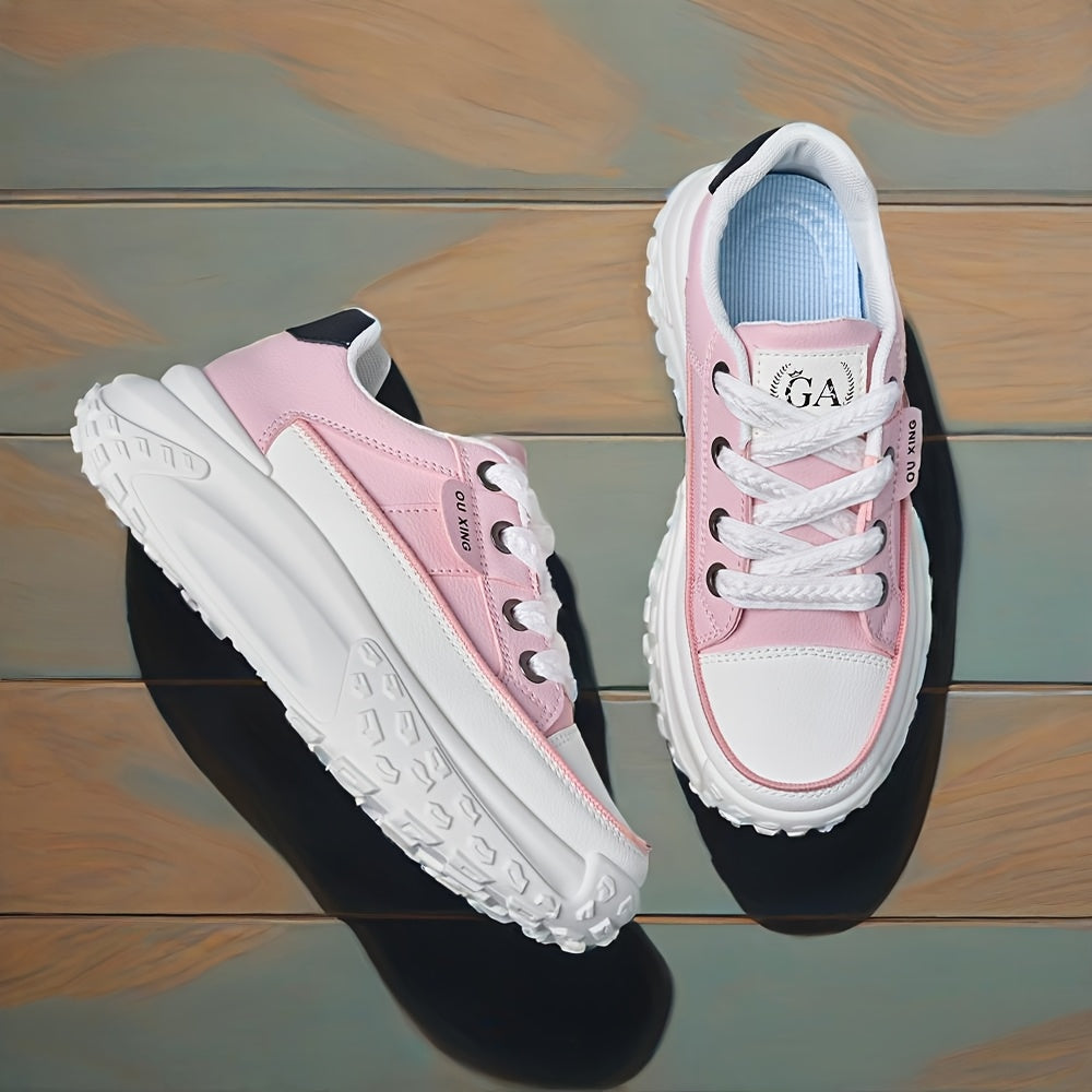 Women's Breathable Mesh Mid-Top Sneakers Lightweight Casual Shoes Pink Beige