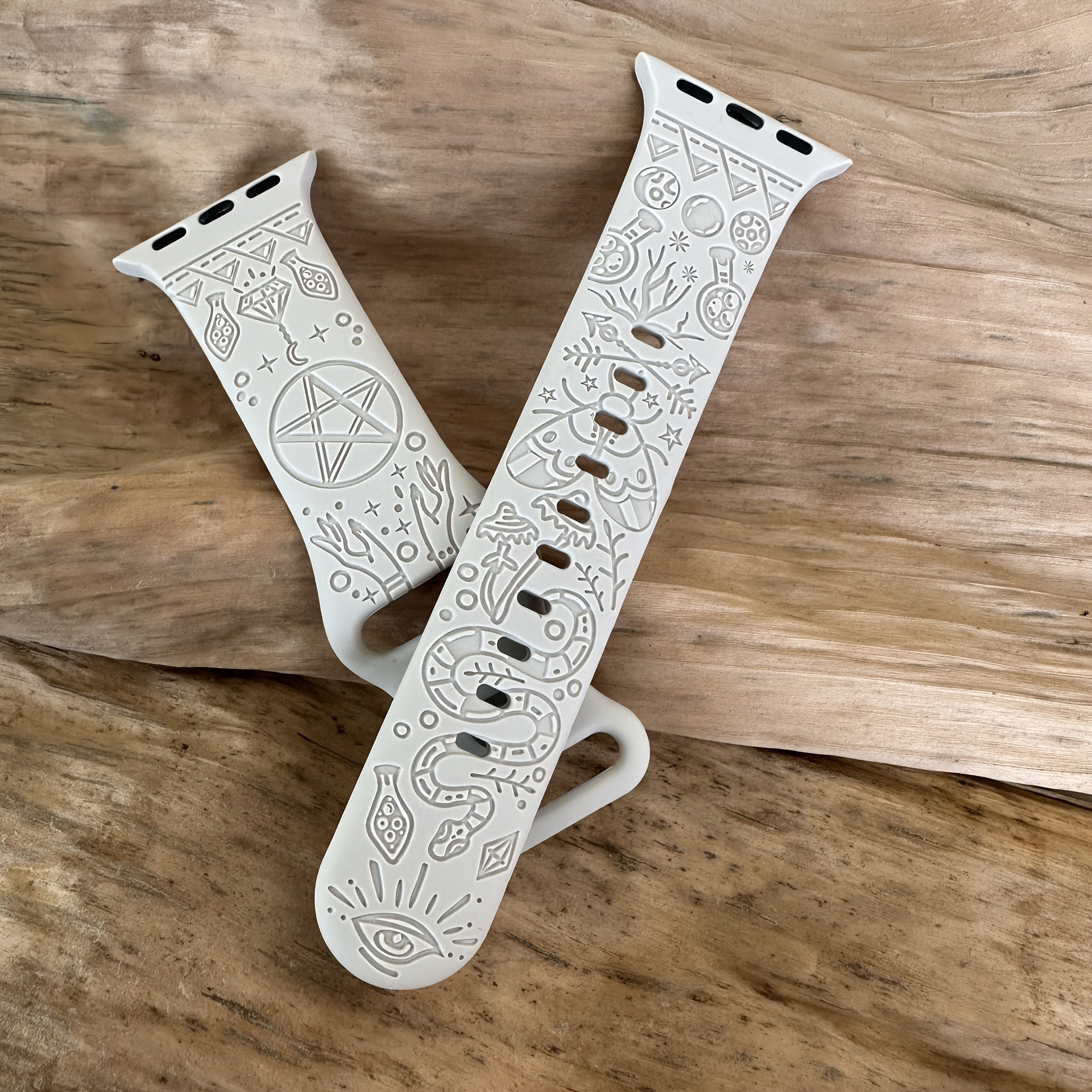 Black Magic Celestial Silicone Watch Band for Apple Watch Series 1-10 Ultra Engraved Stylish Strap for Parties Festivals Sports Outdoor Activities