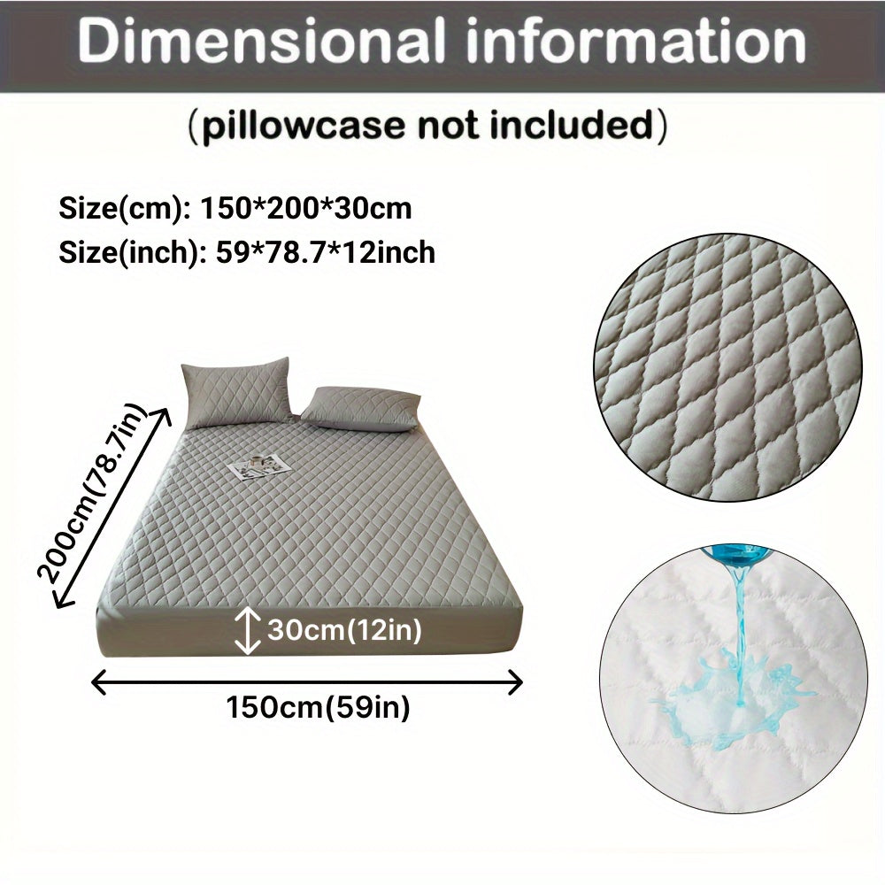 Waterproof Quilted Fitted Bed Sheet Protector for Single or Double Bed Gray White 1 Piece