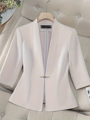 Women's Pink Satin Blazer Lightweight Three-Quarter Sleeve Office Casual