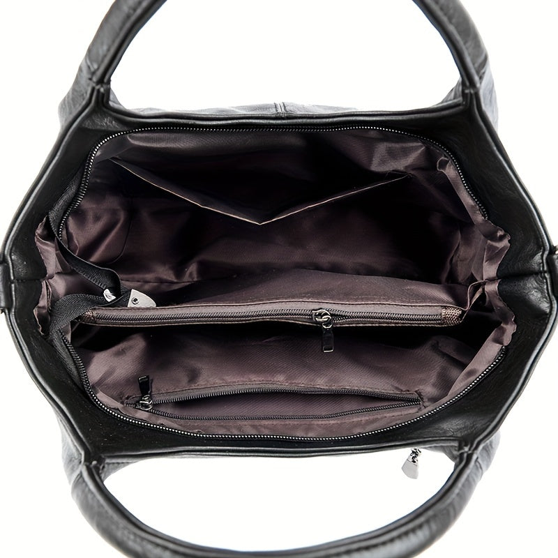 Women's PU Handbag with Detachable Strap Zip Closure Nylon Lining for Casual and Formal Use