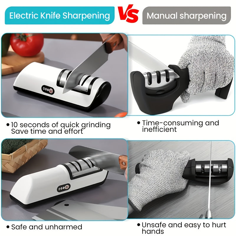 Electric Knife Sharpener USB Rechargeable 2-Speed Portable Kitchen Tool
