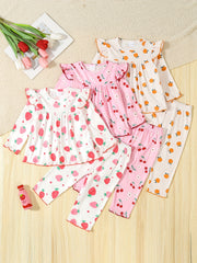 Baby Girl Clothing Set 6 Pieces Knitted Fabric Cartoon Print Casual Outfit for Infants