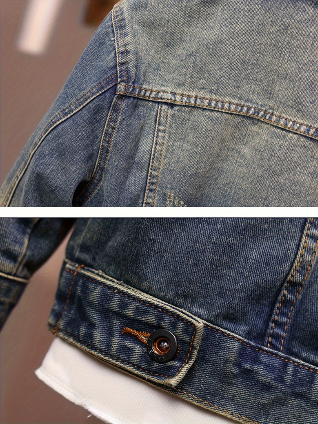 Erkaklar uchun vintage uslubidagi denim ko'ylak, cho'ntaklar va tugmachali yeng bilan, bahor va kuz uchun mos.