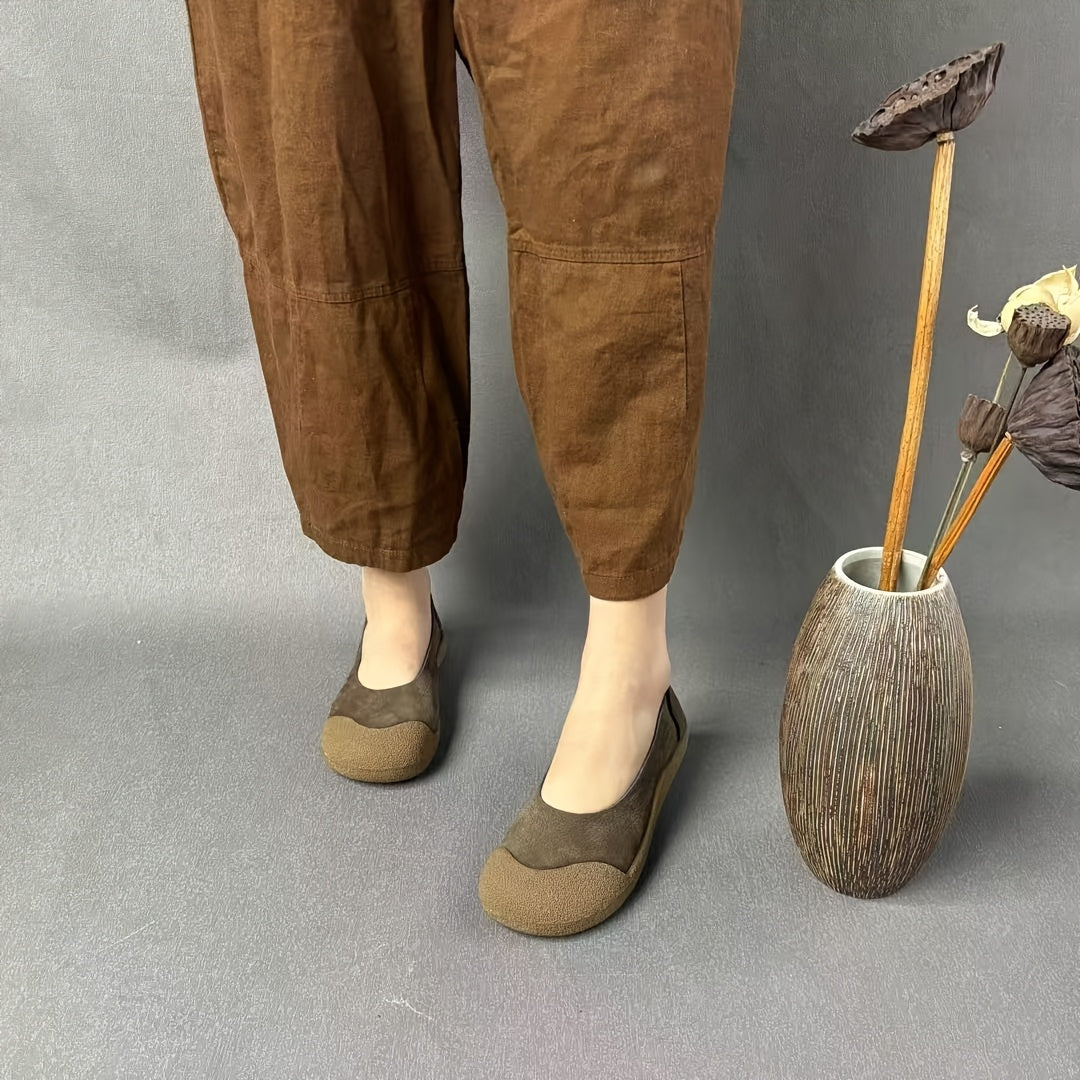 Women's Leather Oxford Shoes Casual Flats Brown Lightweight Comfortable