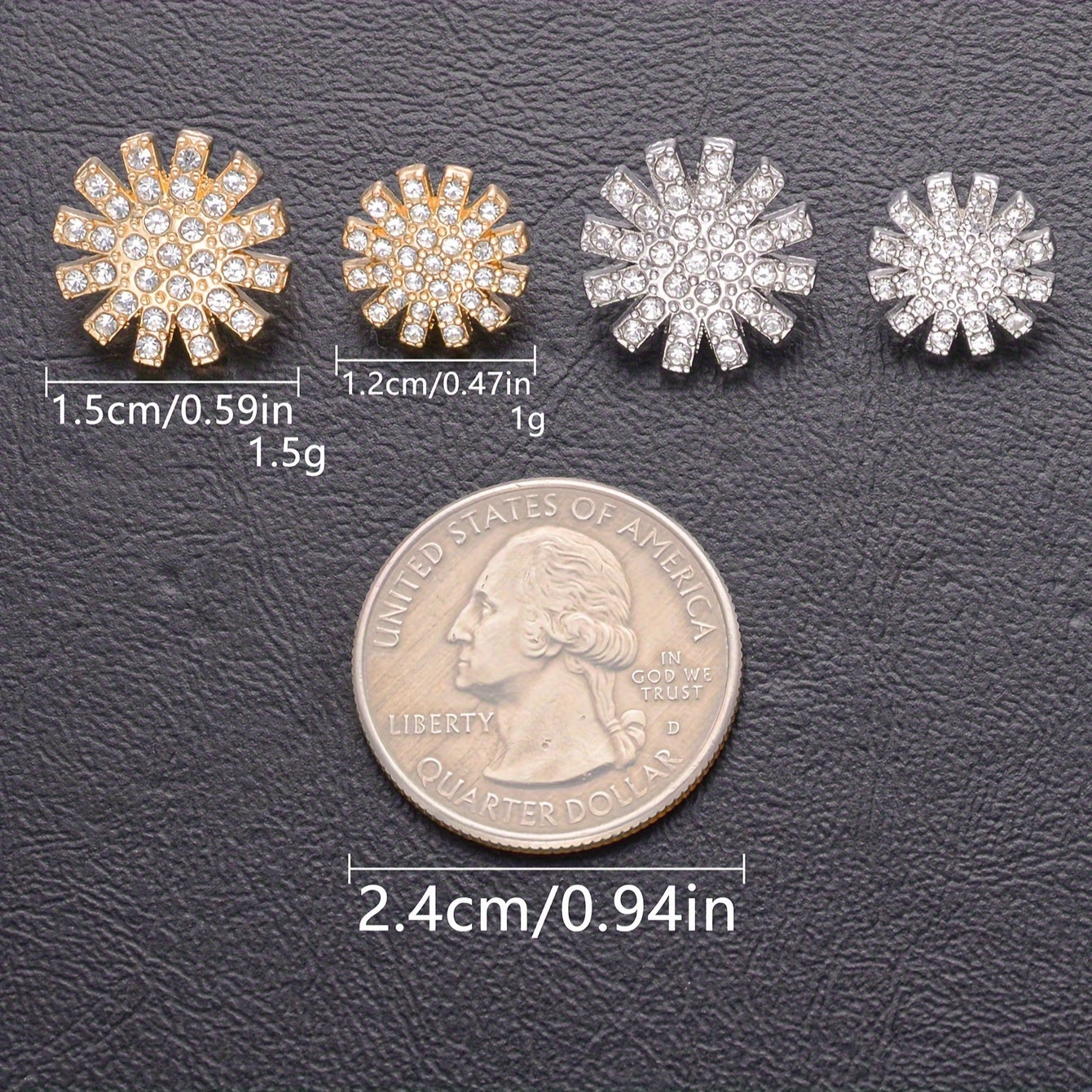 Juego de 9 elegantes botones de aleación con pedrería para camisas, suéteres, blazers