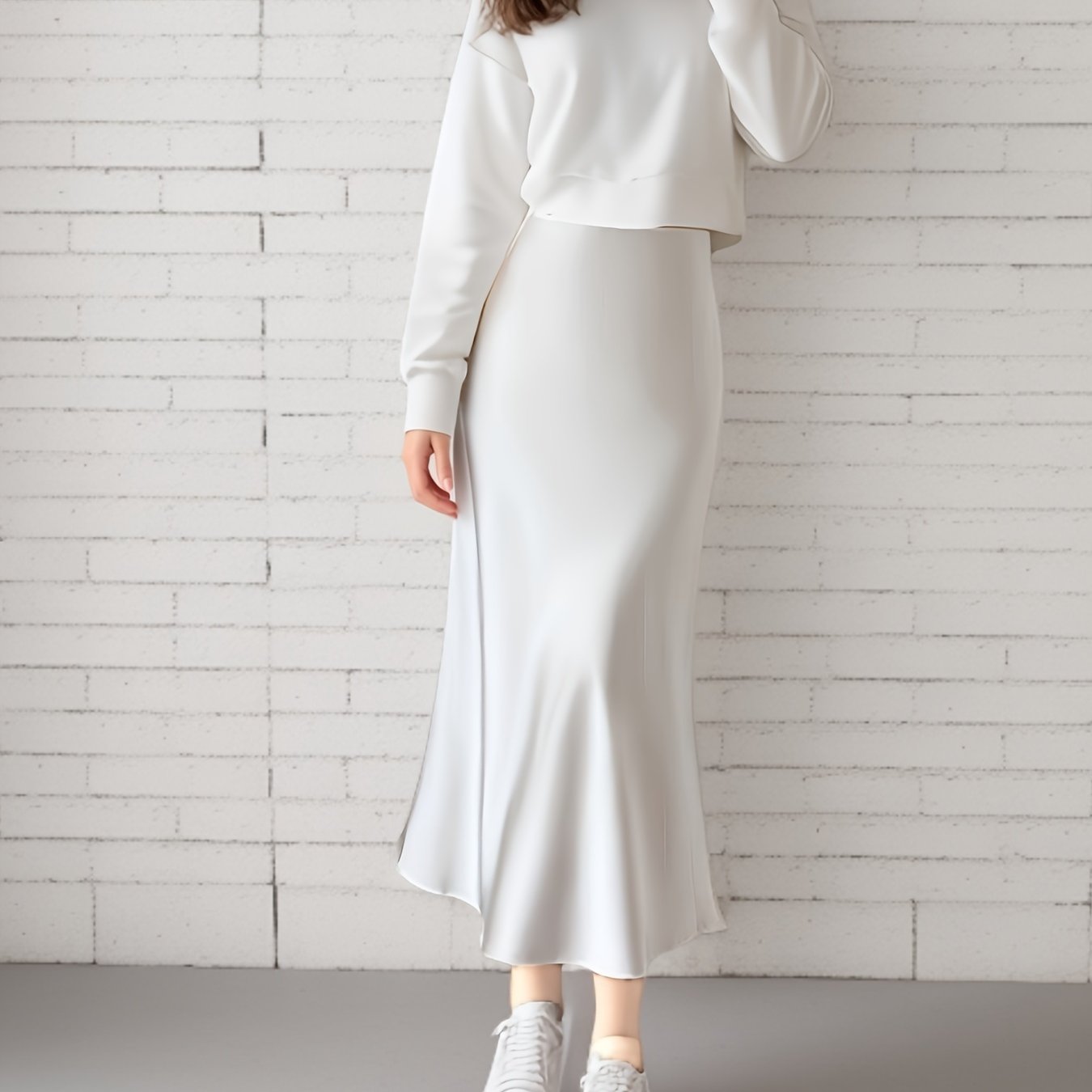 Women's Satin Midi Skirt Fishtail Design Elastic Waist Solid Color Summer