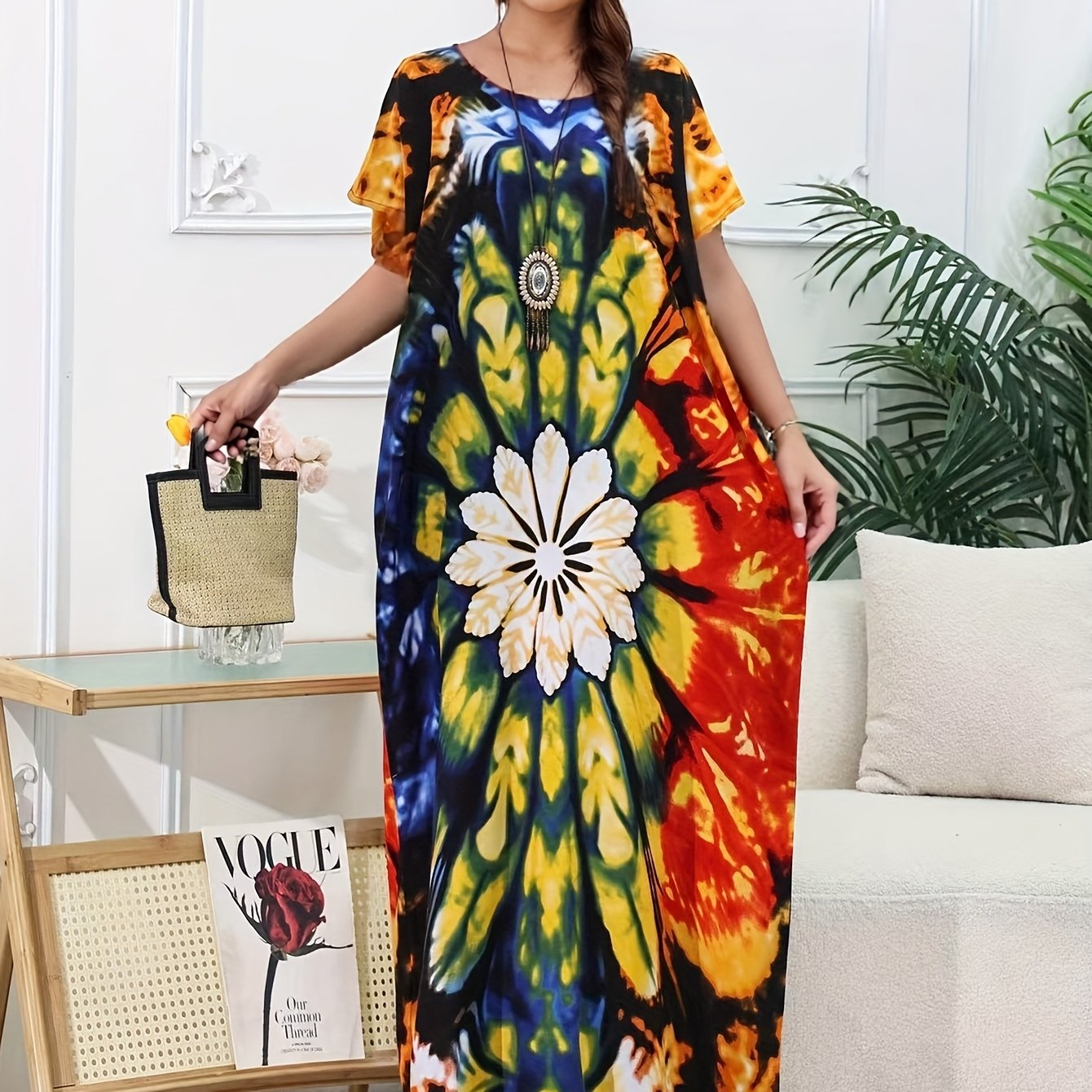 Vestido largo bohemio de girasoles para mujer, ajuste suelto, para verano y playa