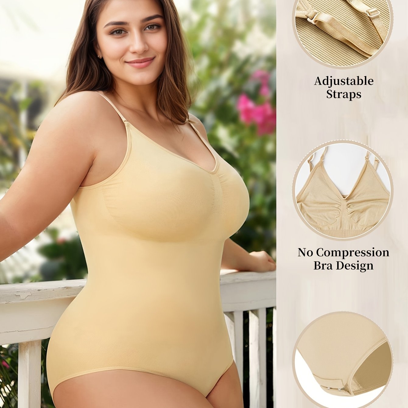 Women's Seamless High-Waisted Shapewear with Adjustable Straps and Hooks