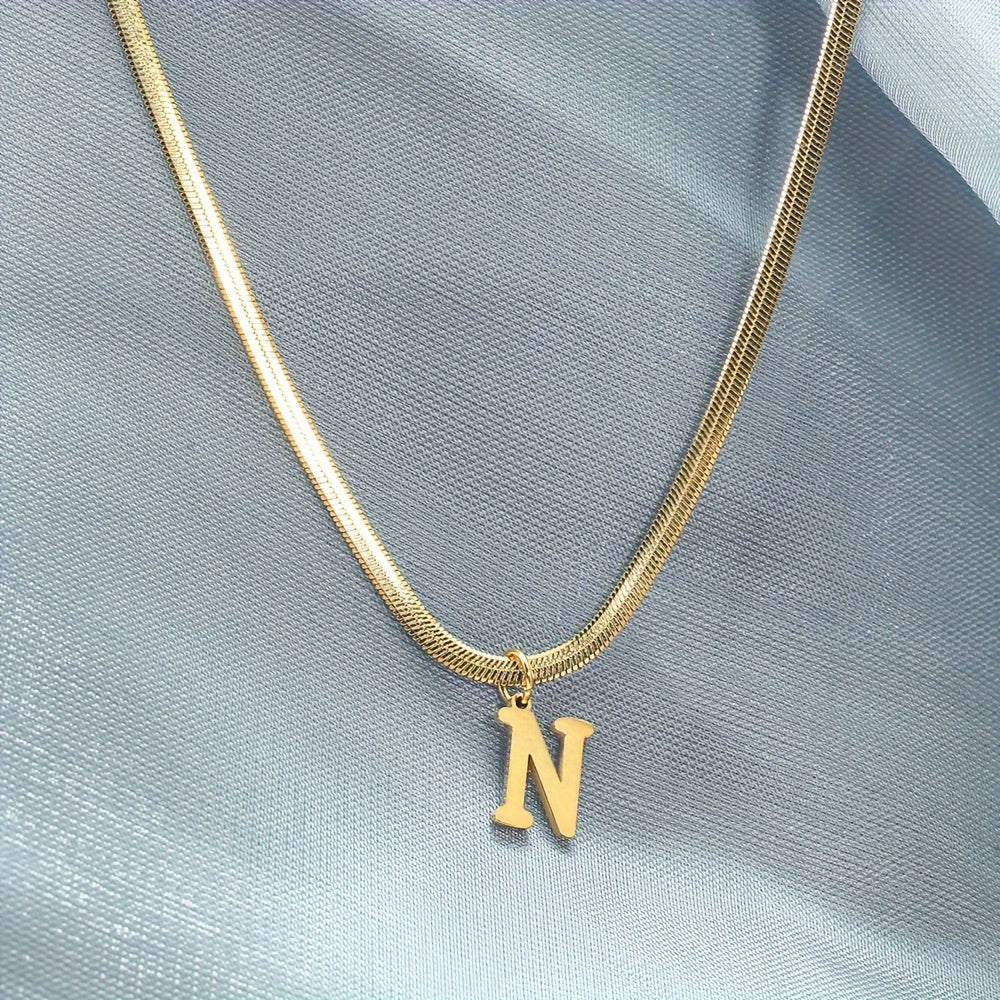 Women’s 18K Gold Plated Stainless Steel Alphabet Letter Pendant Necklace for Daily Wear