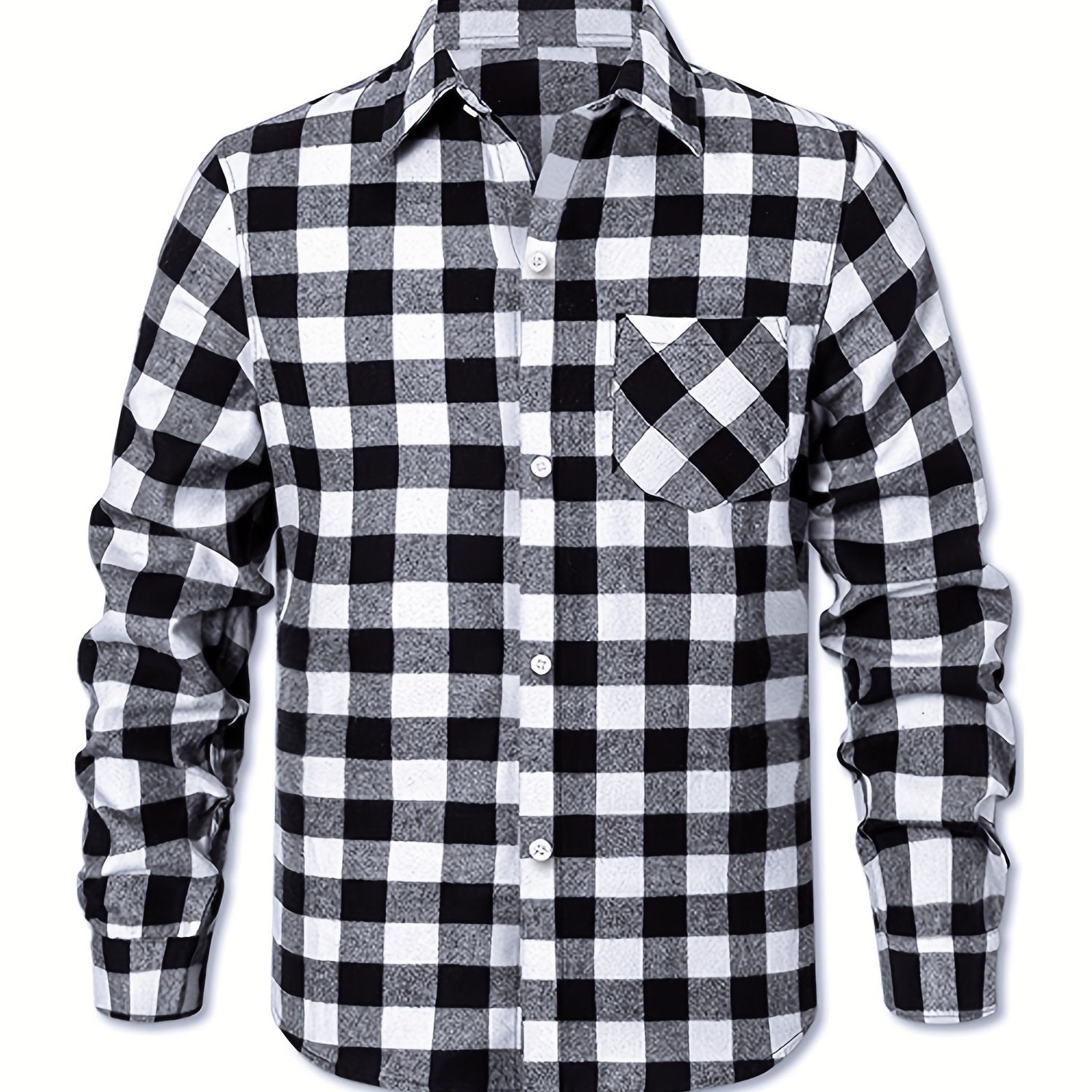 Men's Plus Size Gingham Flannel Shirt Casual Button Down Polyester Cotton
