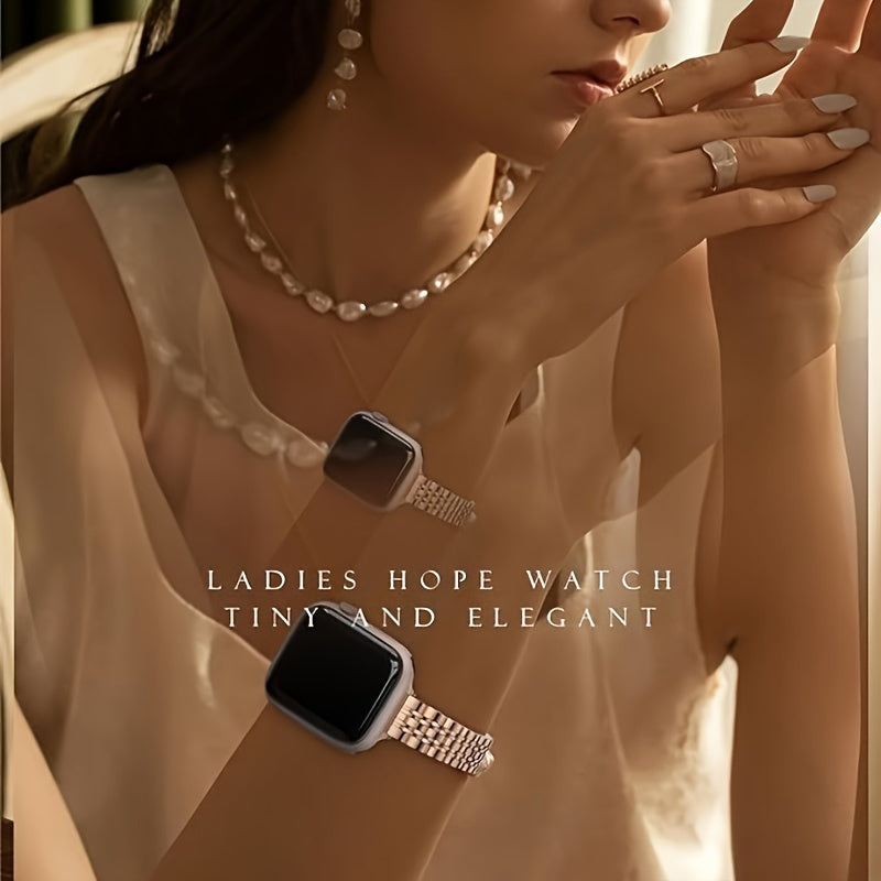 Ayollar uchun zamonaviy ingichka zanglamas po'latdan yasalgan almashtirish tasmasi, turli o'lchamdagi IWatch tasmalari va seriyalari bilan mos keladi, kumush rangda.