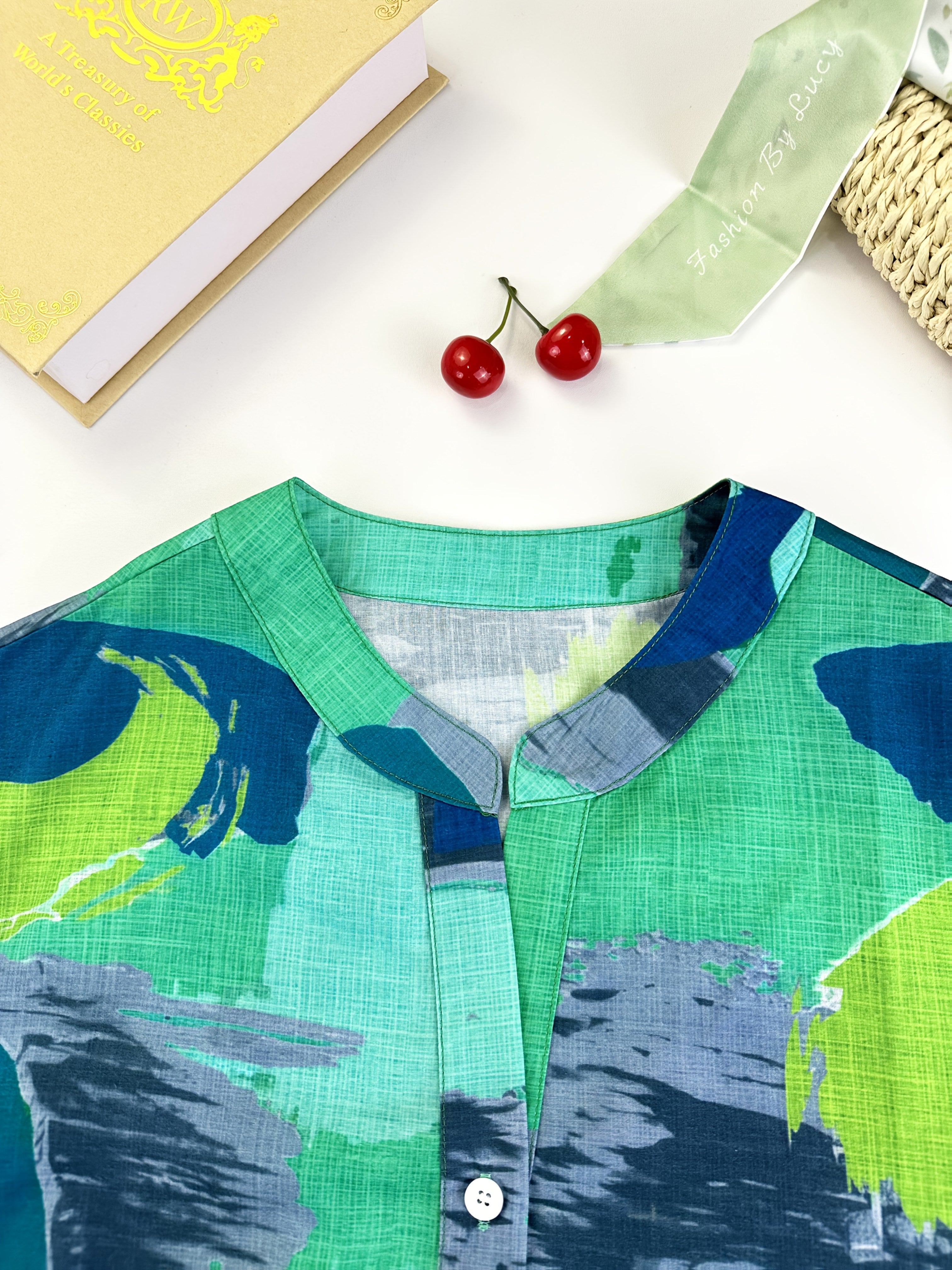 Plus Size Color Block Blouse Polyester Spandex Long Sleeve Shirt for Women