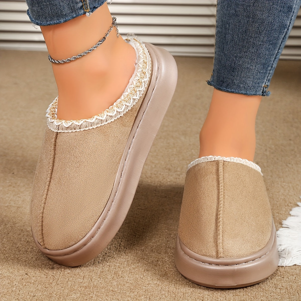 Unisex Indoor Outdoor Plush Lined Slippers Comfortable Warm Non-Slip