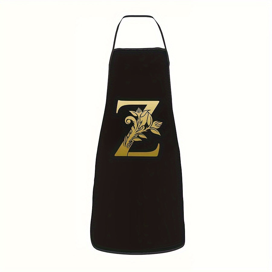 Golden Letter Printed Oil-Proof Kitchen Apron for Home Cooking