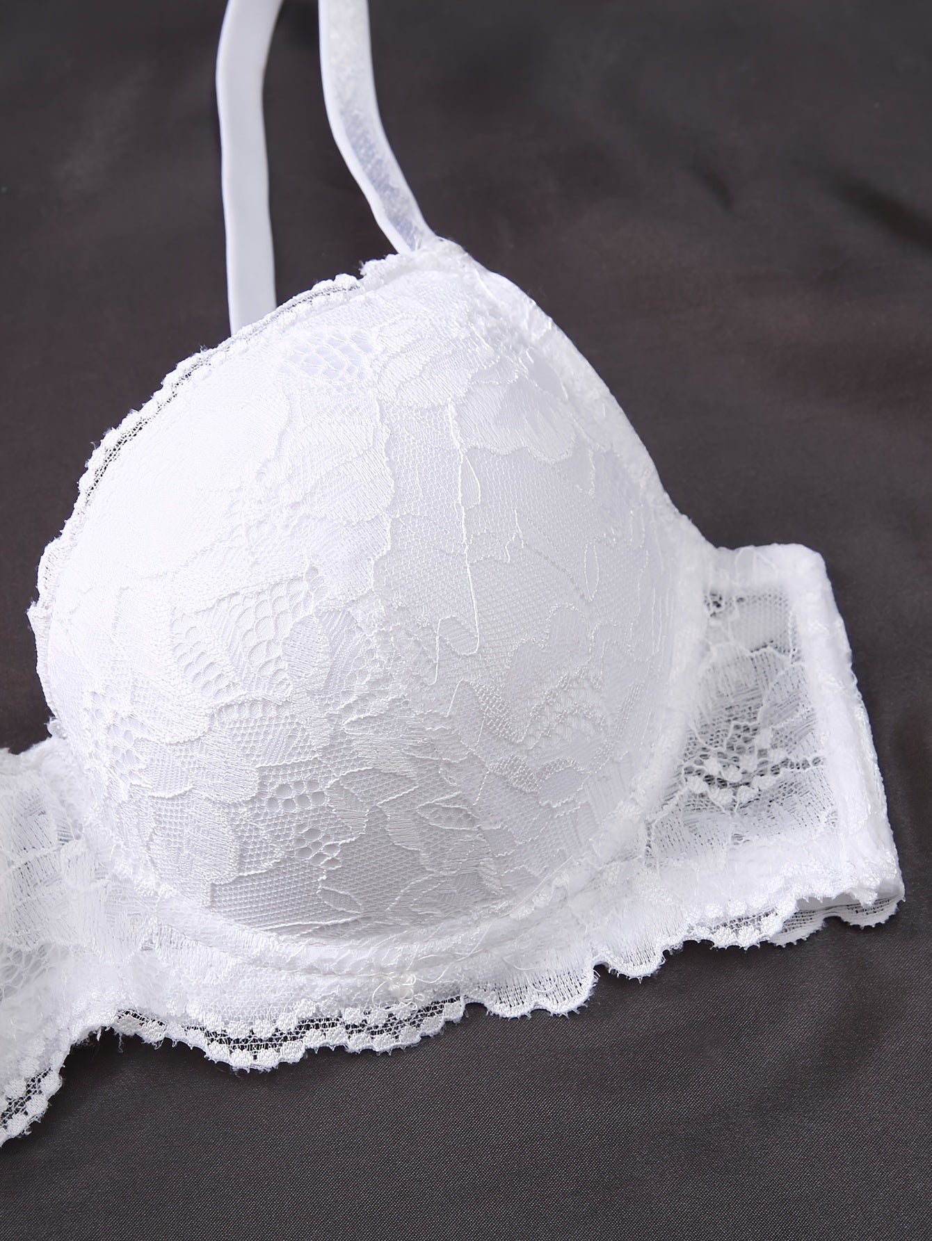 Set of 3 Lace Bras Black Beige White Breathable Underwire Non-Padded Knit Lingerie