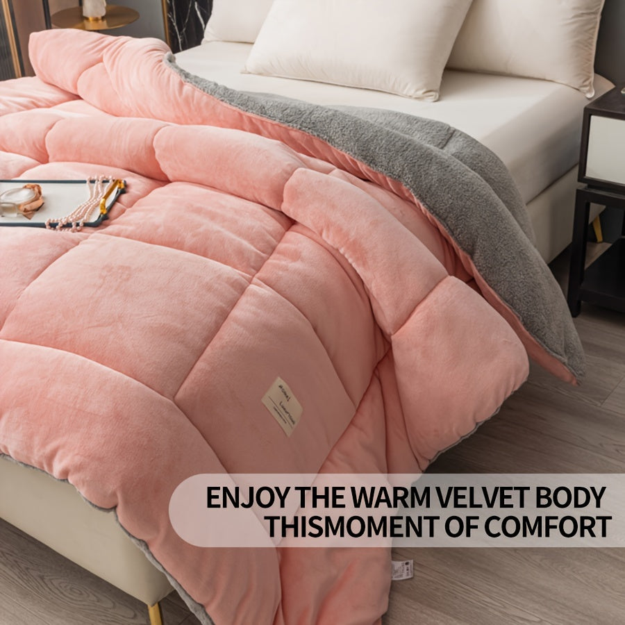 Plush Sherpa Fleece Comforter Reversible Plaid Cozy All-Season Bed Cover