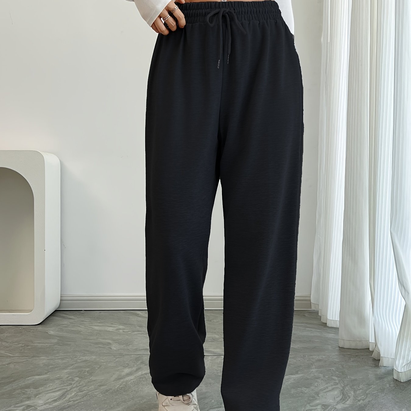 Men's Grey Polyester Joggers with Elastic Waistband Drawstring Long Casual Pants for Spring and Autumn