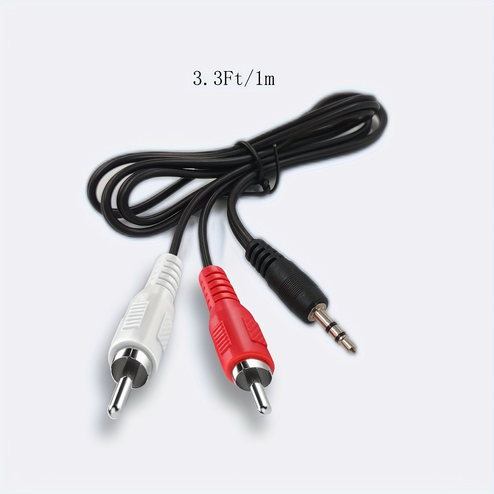 3.3фт Черный плоский аудиокабель 3,5 мм стерео к двойному RCA для домашнего кинотеатра и MP3-плееров