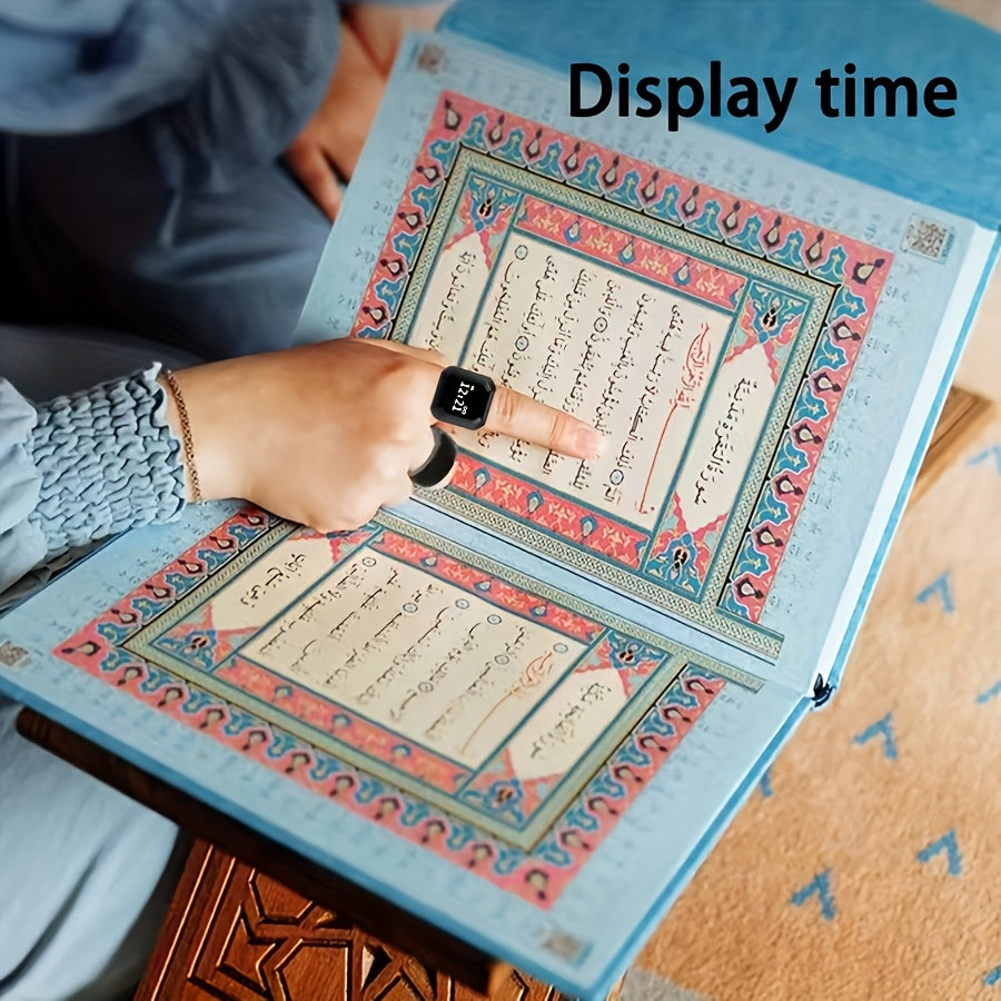 OLED ekranli Aqlli Duoga uzuk, USB bilan quvvatlanadigan, ilova orqali boshqariladigan, zink alloy, uzoq davom etadigan batareya, eslatma ogohlantirishlari, yo'nalish ko'rsatuvchi, hisoblagich, Azon signalizatori, zaryadlash kabeli bilan ta'minlangan &