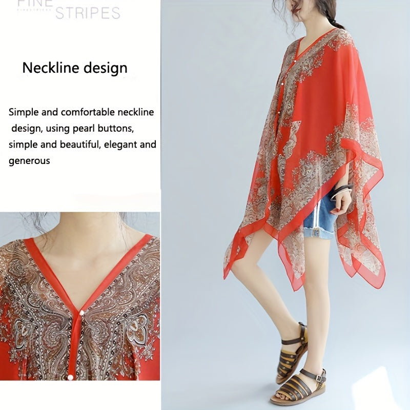 Boho Chic Paisley Print Chiffon Shawl Wrap for Travel and Beach Sunscreen Cover Windproof Cardigan Towel