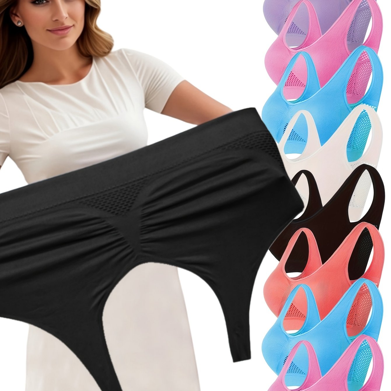 Sujetadores deportivos sin costuras de talla grande para mujer con escote en V, paquete de 8, cobertura total, con elasticidad