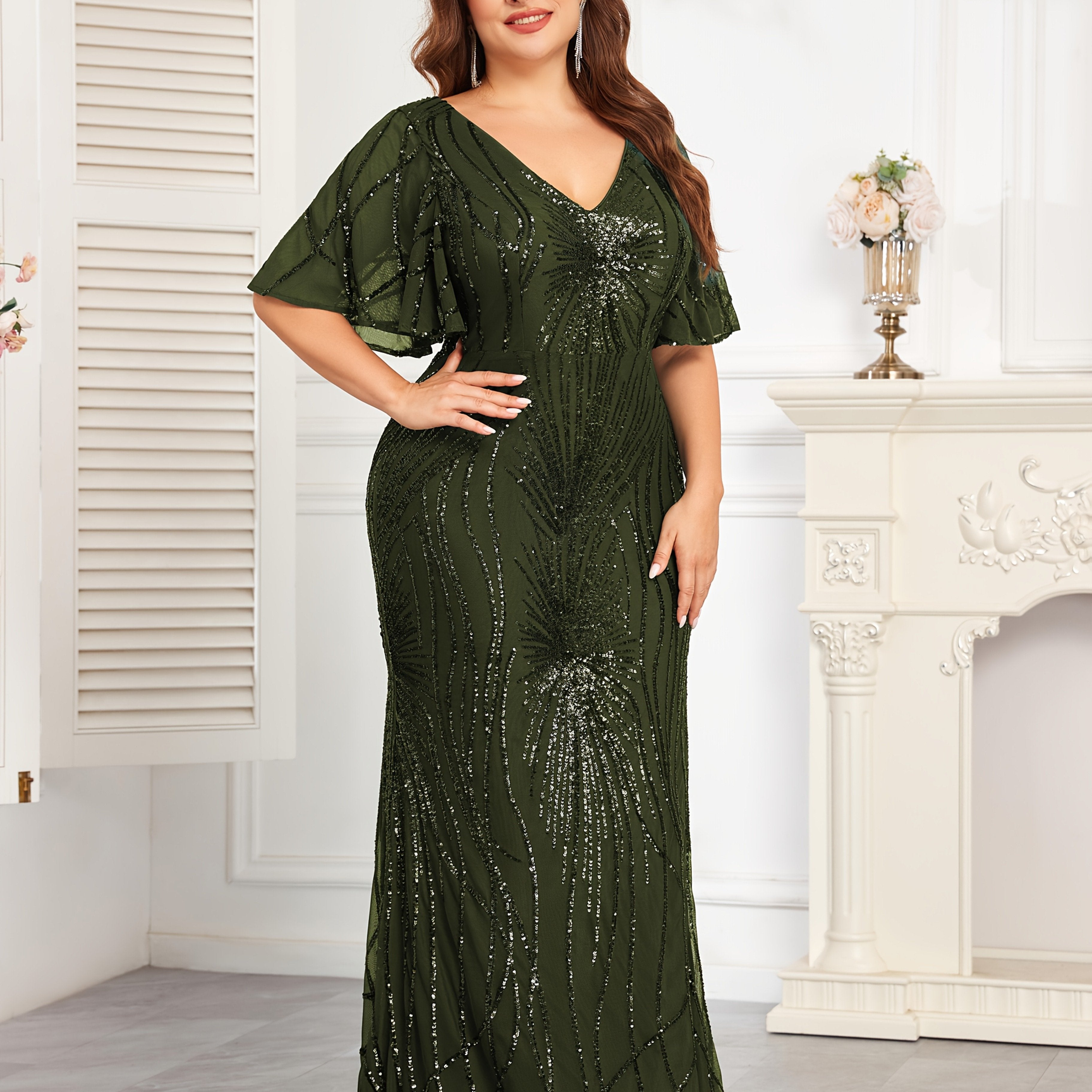 Women's Plus Size Sequin Bodycon Dress Polyester All-Season Party Gown