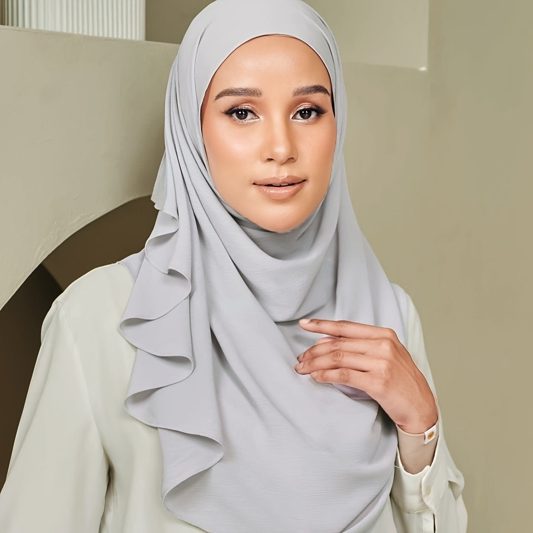 Women Chiffon Hijab Lightweight Silky Polyester Scarf with Pleated Detailing