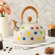 Stainless Steel 3L Whistle Kettle Beige Polka Dot Tea Coffee Maker