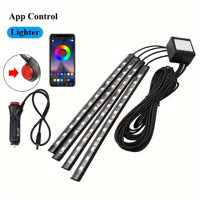 Car Interior LED Light Strip with Music Voice Control App RGB Decorative Lighting